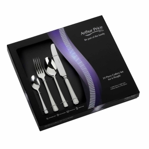 arthur price 'harley' stainless steel 24 piece 6 person boxed cutlery set silver