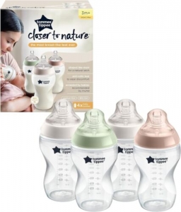 tommee tippee closer to nature 340ml x4 pack easivent bottles clear
