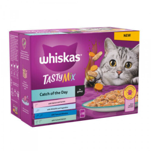 144 X 85g Whiskas 1+ Catch Of The Day Adult Wet Cat Food Pouches In Gravy