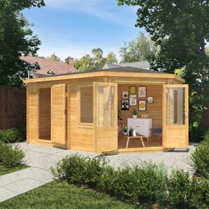 5mx3m Mercia Corner Lodge Plus Log Cabin With Side Shed 28mm To 44mm Logs - 34mm Logs
