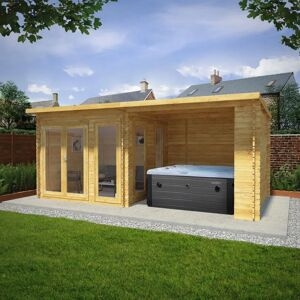 6mx3m Mercia Studio Pent Log Cabin With Outdoor Area - 28mm Logs - 28mm Logs - Double Glazed