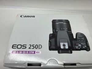 canon eos 250d, + ef-s 18-55mm f/4-5.6 is stm camera lens white
