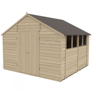 Forest Garden 10x10 Forest 4life Overlap Apex Wooden Shed With Double Doors - 10 X 10 Forest Overlap Apex Workshop Shed - Pressure Treated - With Installation On Cu