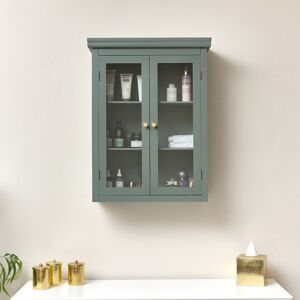Green Glass Fronted Wall Cabinet 75cm X 57cm Material: Wood, Glass, Metal