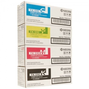 Kyocera 4 X Original Oem Toner Cartridges For Tk-590k, Tk-590c, Tk-590m, Tk-590y
