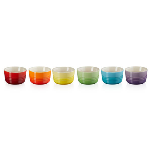 Le Creuset Mini Ramekins Rainbow Set Of 6 Multicolor Stoneware New, Nib