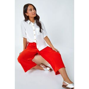 Linen Mix Wide Cropped Trousers For Women Uk - Ladies Roman Petite