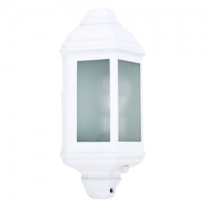 minisun traditional aluminium & frosted glass panel outdoor garden wall mounted lantern ip44 light with pir motion sensor + 10w led gls bulb - warm white