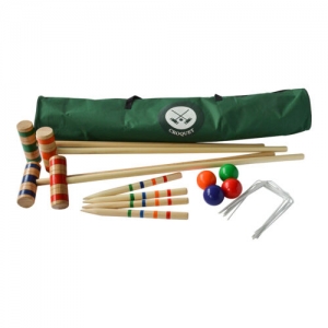 **new** Family Croquet Set 4 Players Wooden Mallet 96cm, Stakes, Hoops & Balls