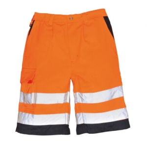Portwest Mens Class 1 Hi Vis Poly Cotton Shorts Orange / Navy S