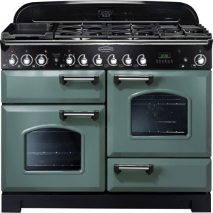 Rangemaster Cdl110dffmg/c Classic Deluxe 110cm Dual Fuel Range Cooker Mineral Green/chrome