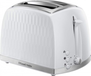 Russell Hobbs - Honeycomb 2 Slice Toaster, Plastic, Metal, Frozen, 850w, White